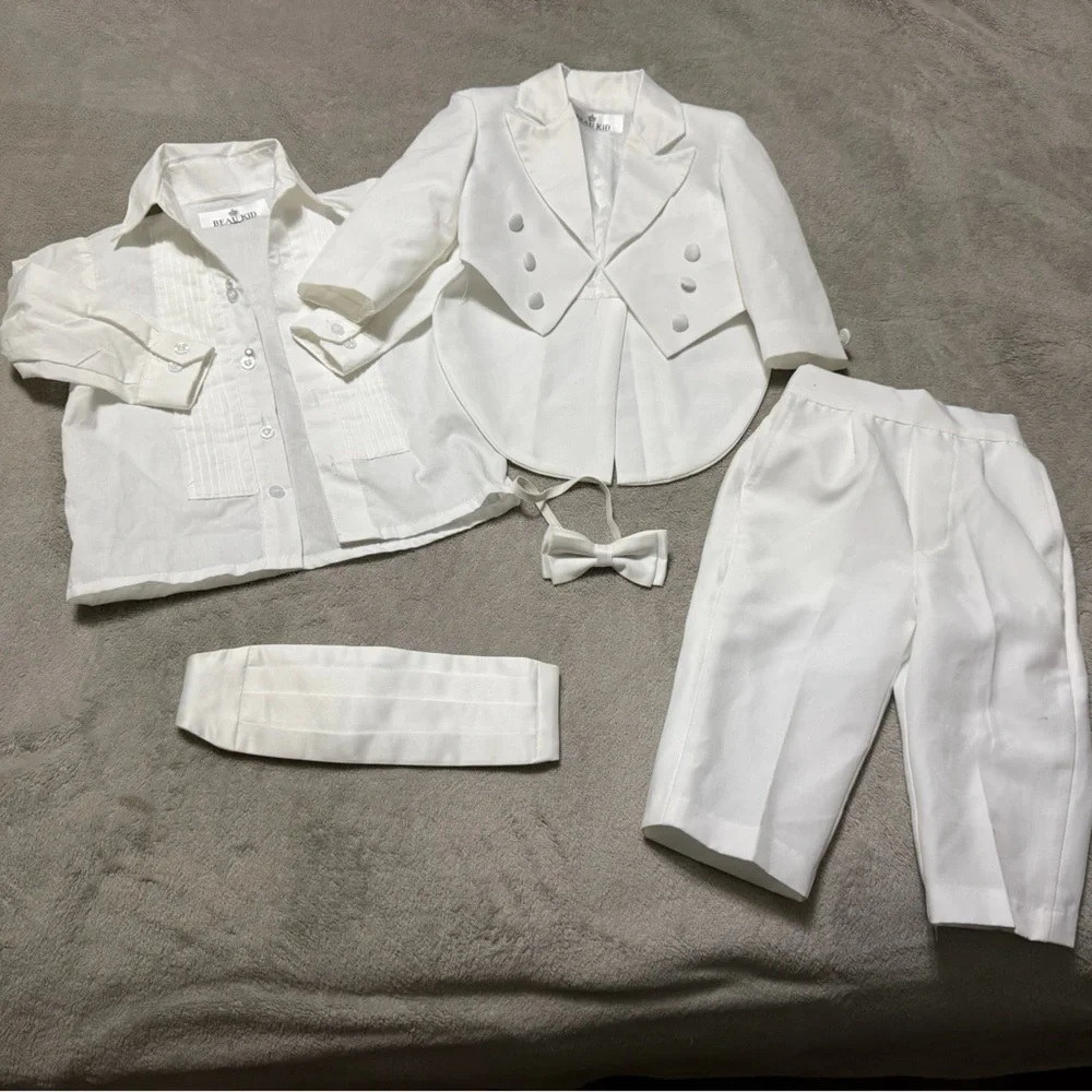Beau Elegant White Baby boy white tuxedo like new